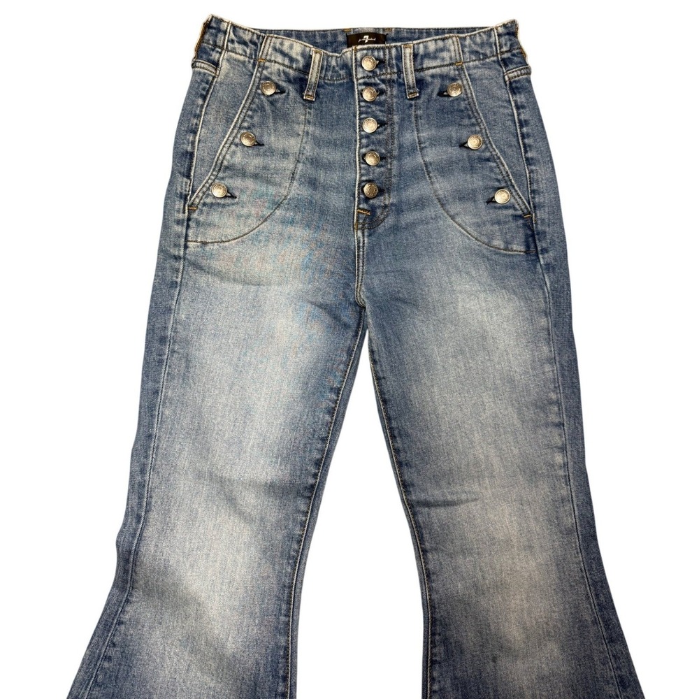7 For All Mankind Portia Megaflare Jeans High Rise Sailor Button Fly Blue 28 - Picture 4 of 6